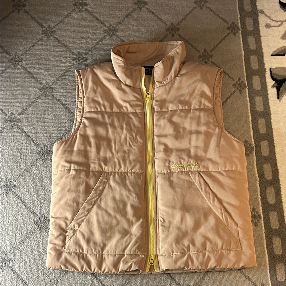 Women’s Tan Puffer Vest with Yellow Zipper